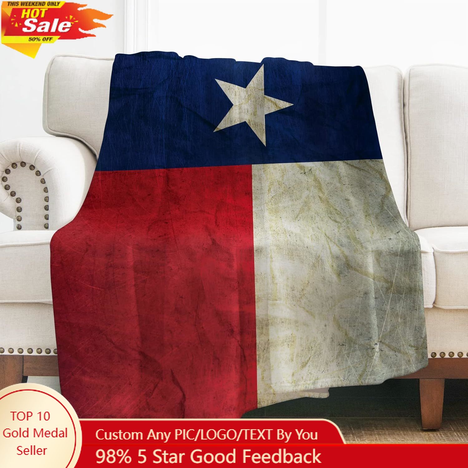 Home And Textiles - Manta con bandera de Levens Texas,