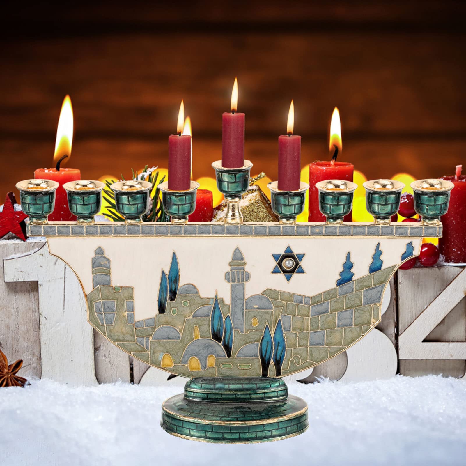 Home & Hotel Textiles Private Limited - Candelabro Menorah de Jerusalén para Hanukkah,