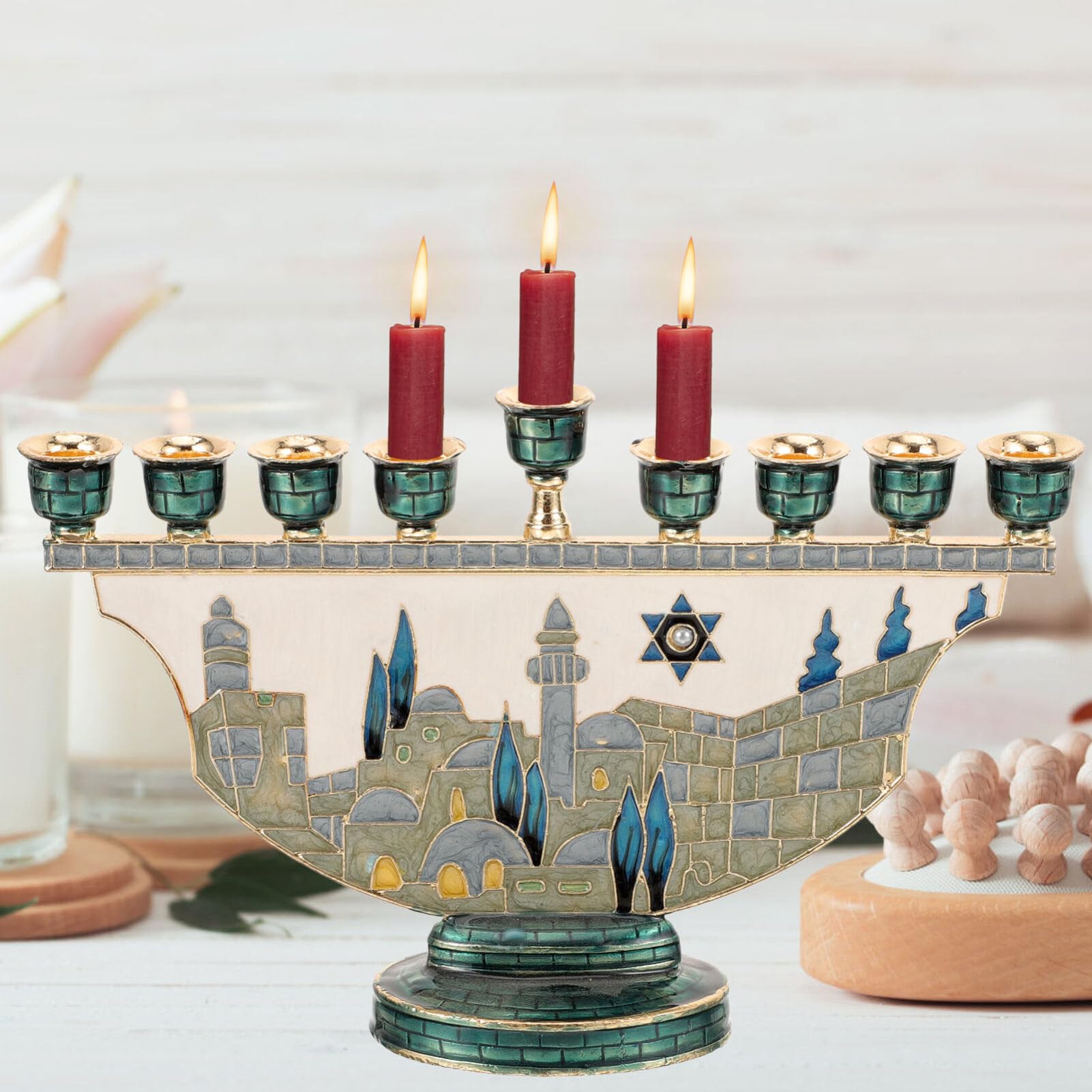 Candelabro Menorah de Jerusalé - Home & Hotel Textiles Private Limited reseña y precio